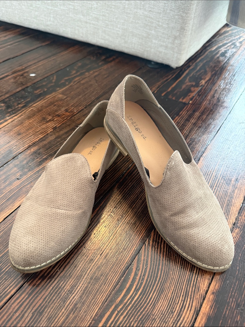 Franco Sarto Taupe Suede Perforated Slip-On Loafers